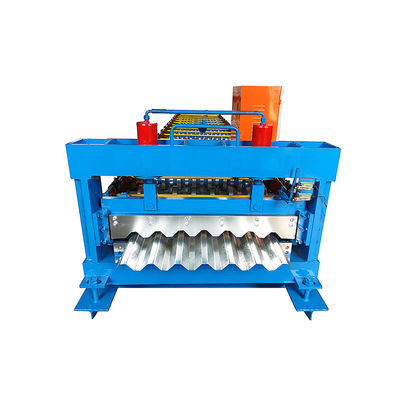 Blue Roof Sheet Metal Roll Forming Machines 15m / mnt Pemotongan Hidrolik