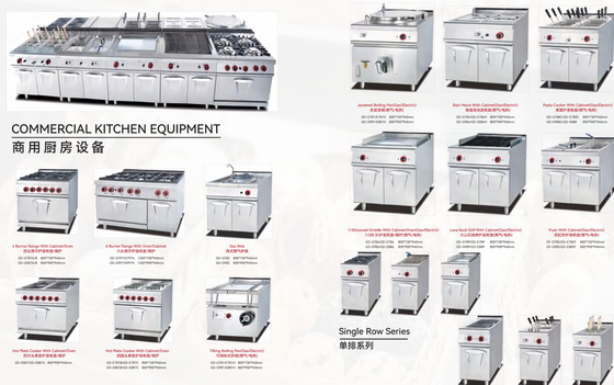 Kisaran Penggorengan Dapur Komersial 4burner Dengan Kabinet Boiling Pan Berjaket Dengan Kabinet